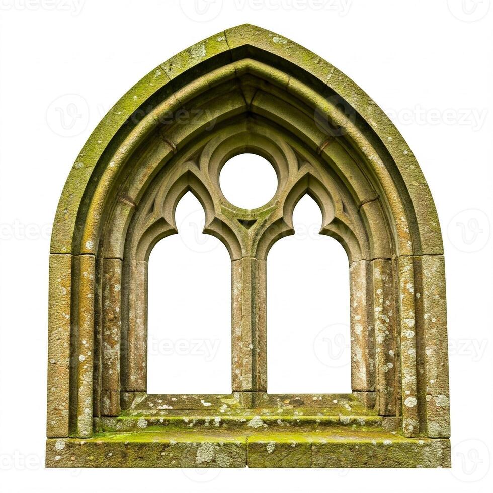 An old stone window with two arches photo