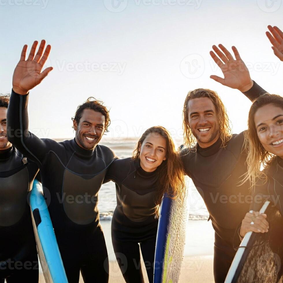 Surfers at the beach photo