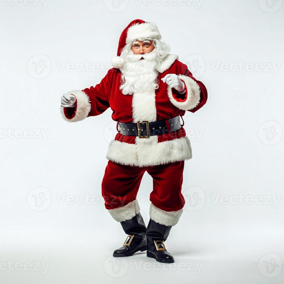 Santa claus dancing on white background, photo