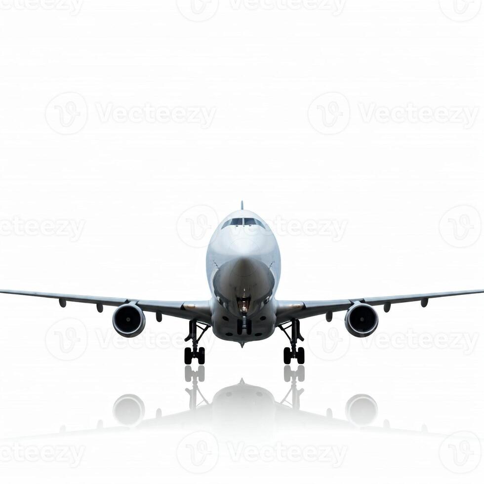 A large passenger jet is flying in the air photo