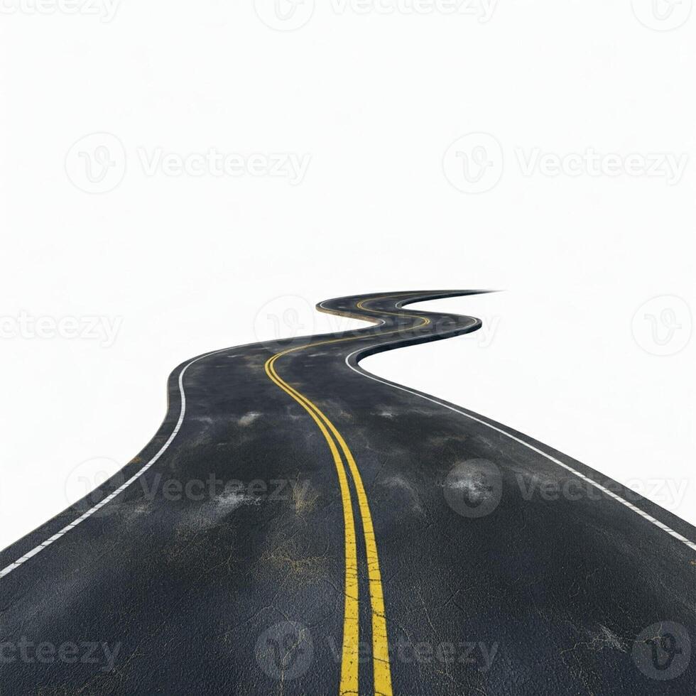 An empty road with yellow lines going down it photo