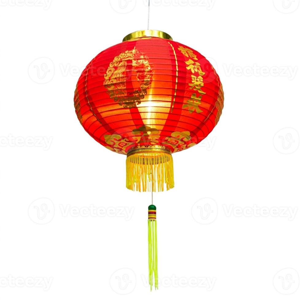 A red chinese lantern with gold trim. photo