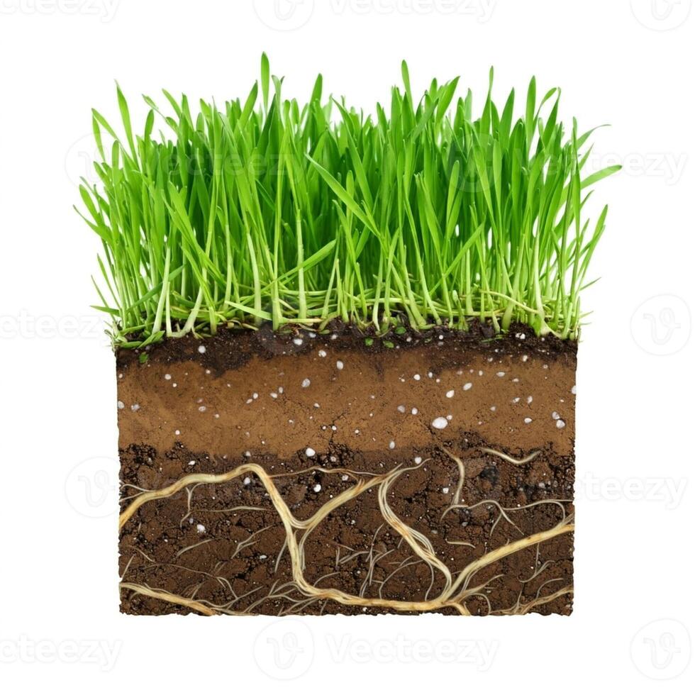 The soil and grass with roots and roots photo