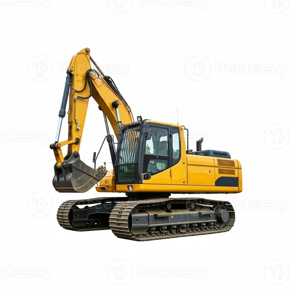 A yellow excavator isolated on a white background photo