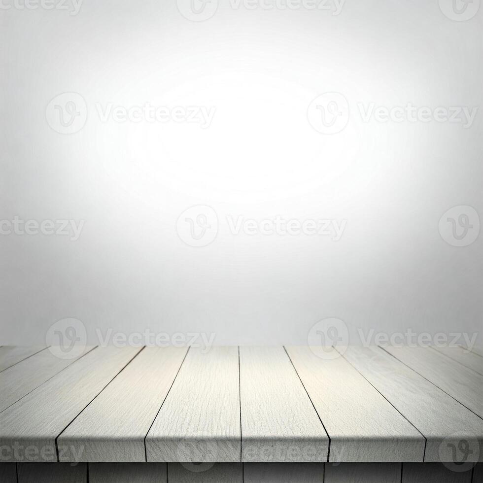 Empty wooden table with white background photo