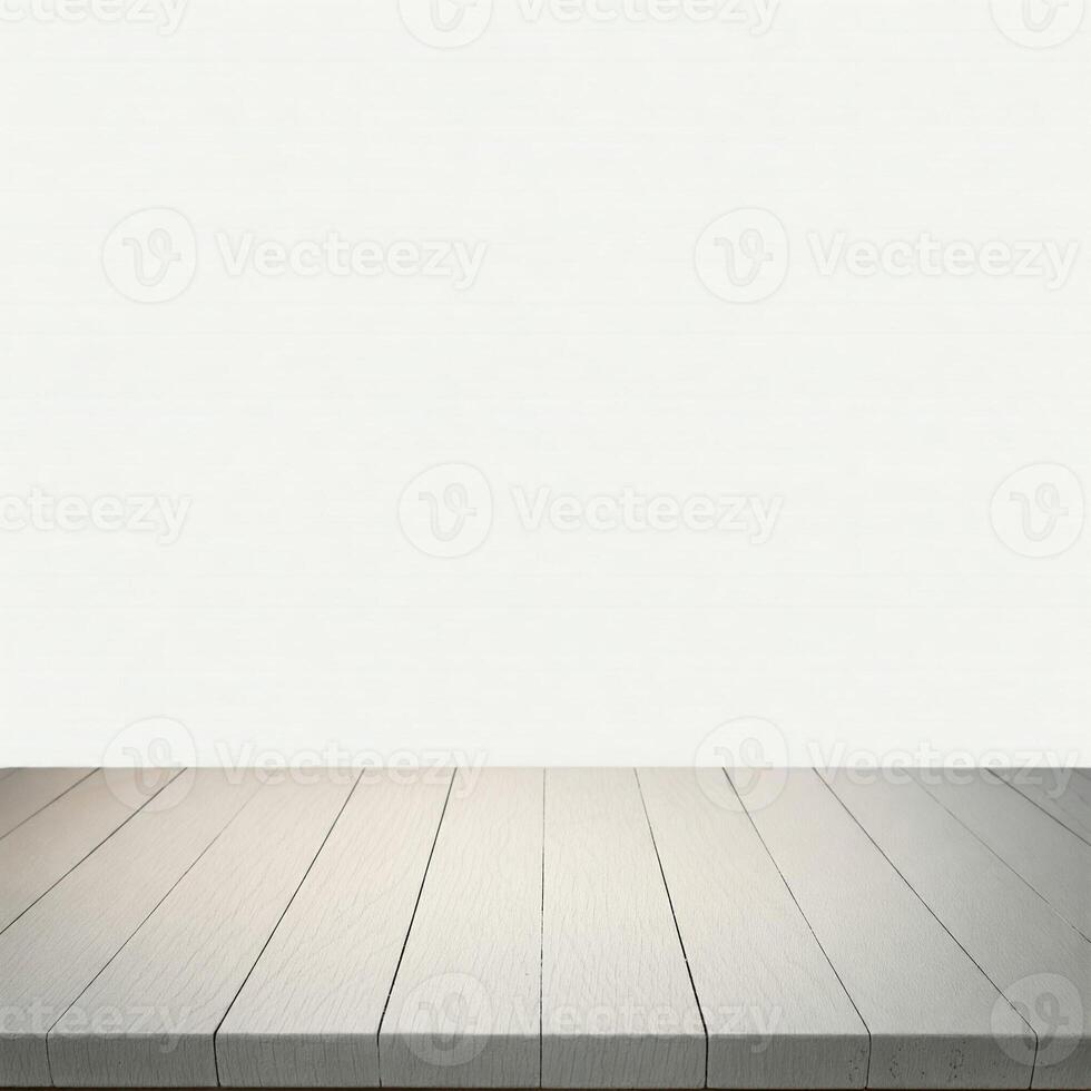 Empty wooden table with white background photo