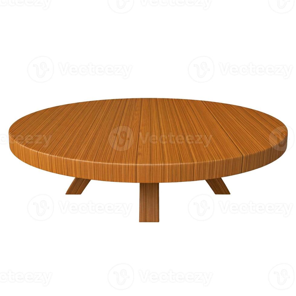 A round wooden table with a wooden base photo