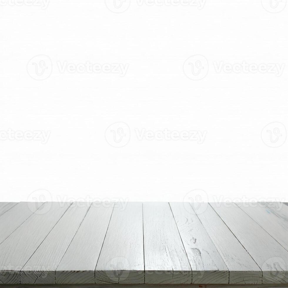 Wooden table top with white background photo