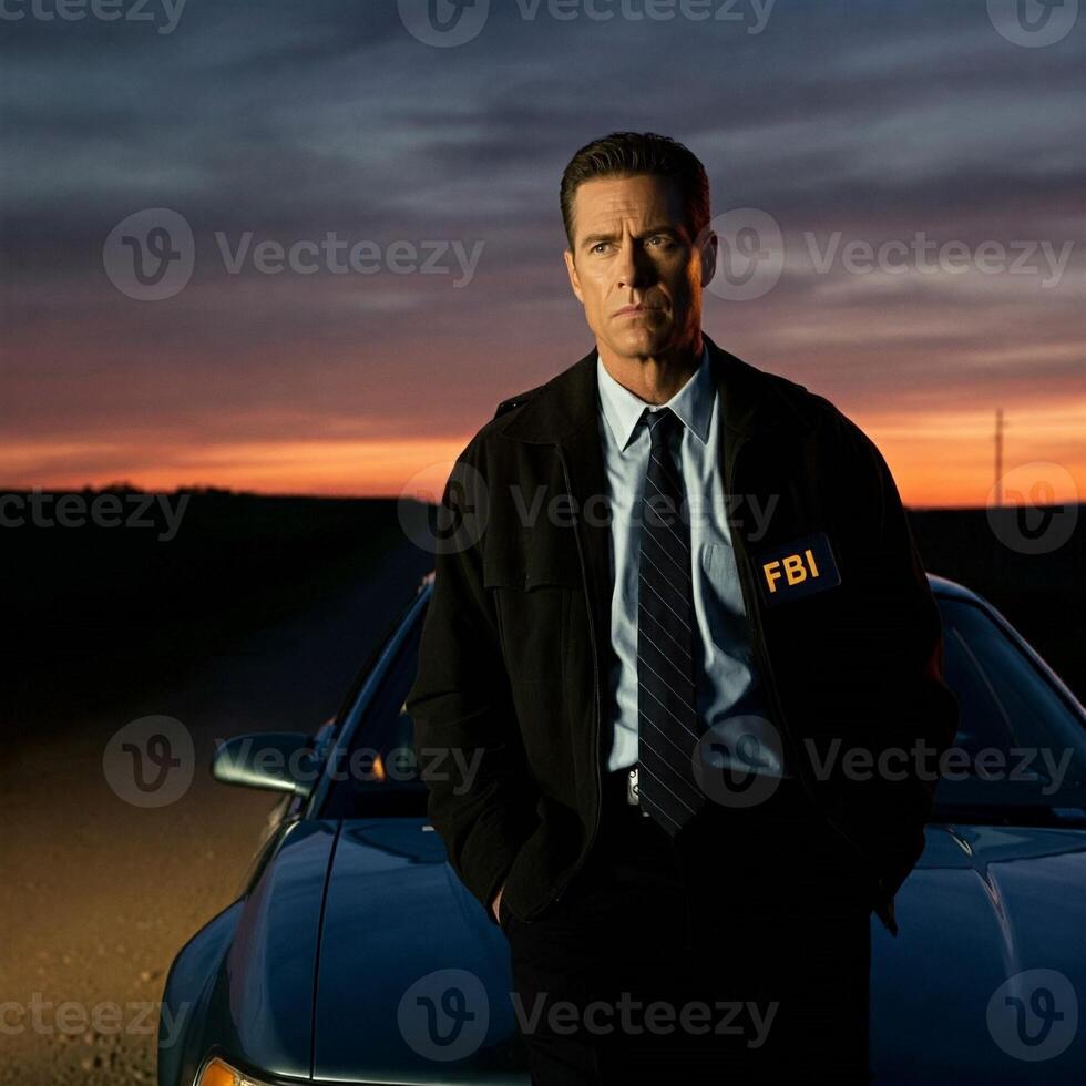 A man in a suit standing next to a car photo