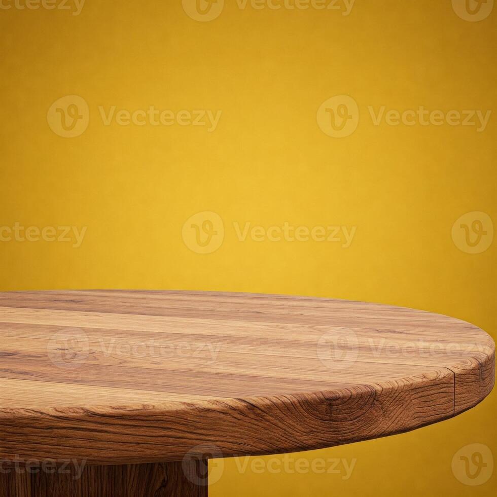 wooden table top on orange background photo
