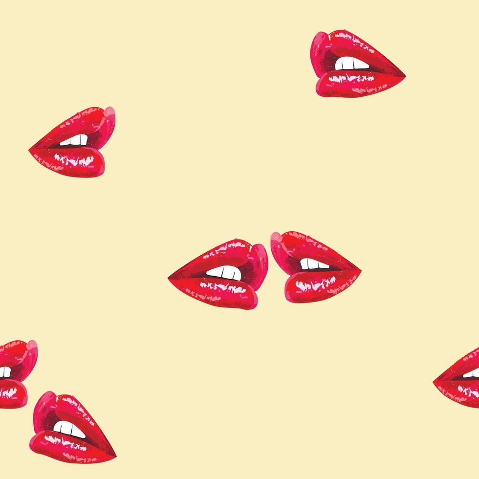 Beige seamless pattern with red lips vector