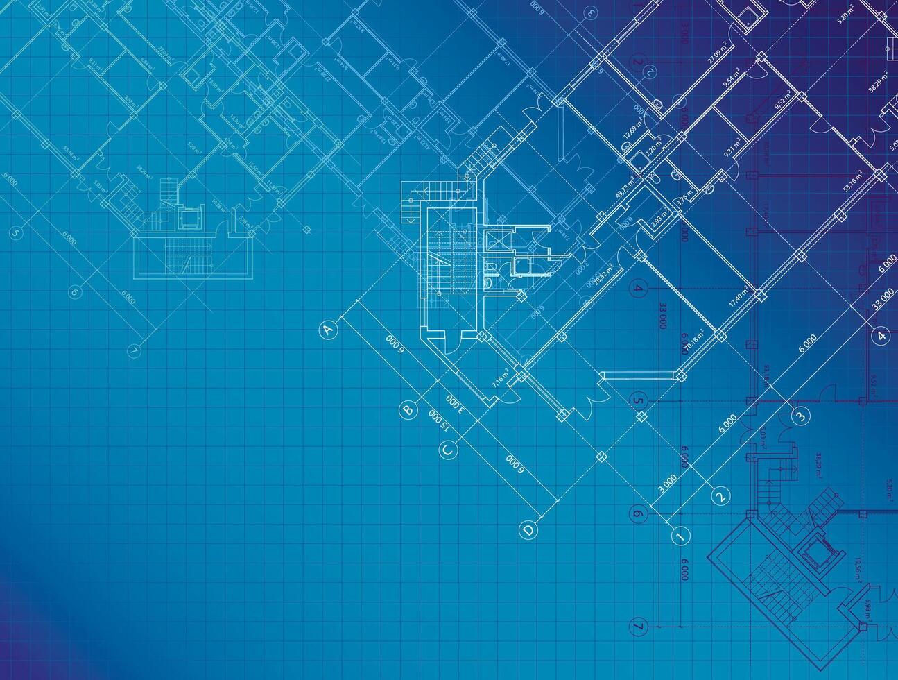Blue architectural background with plans vector