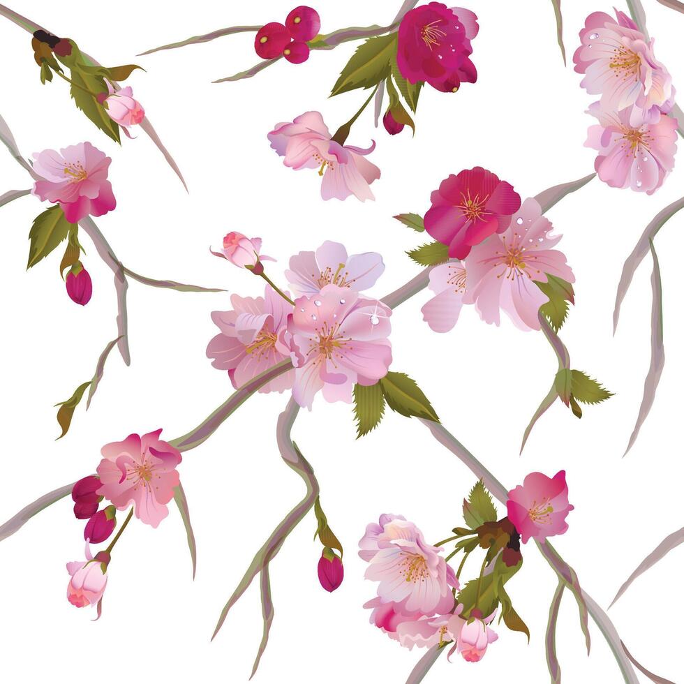 seamless background with sakura branch vector