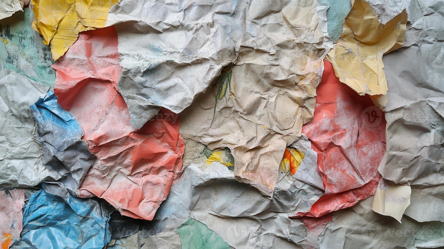 A pile of crumpled paper with many colors photo
