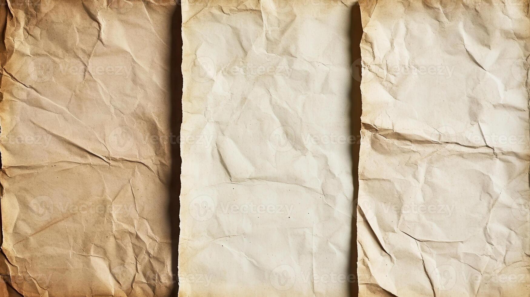 Crumpled aged papers, texture, background, vintage, design photo