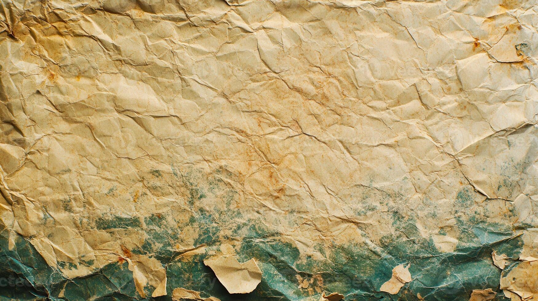 Crumpled aged paper texture, stains, background design photo