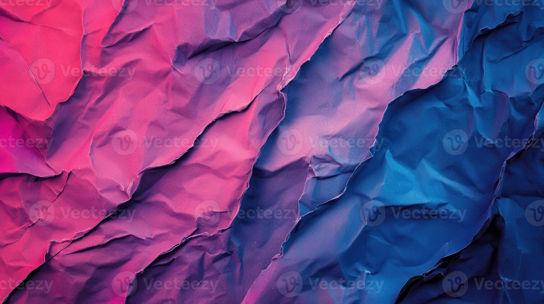 Crinkled paper texture, vibrant pink blue gradient, abstract background, design element photo