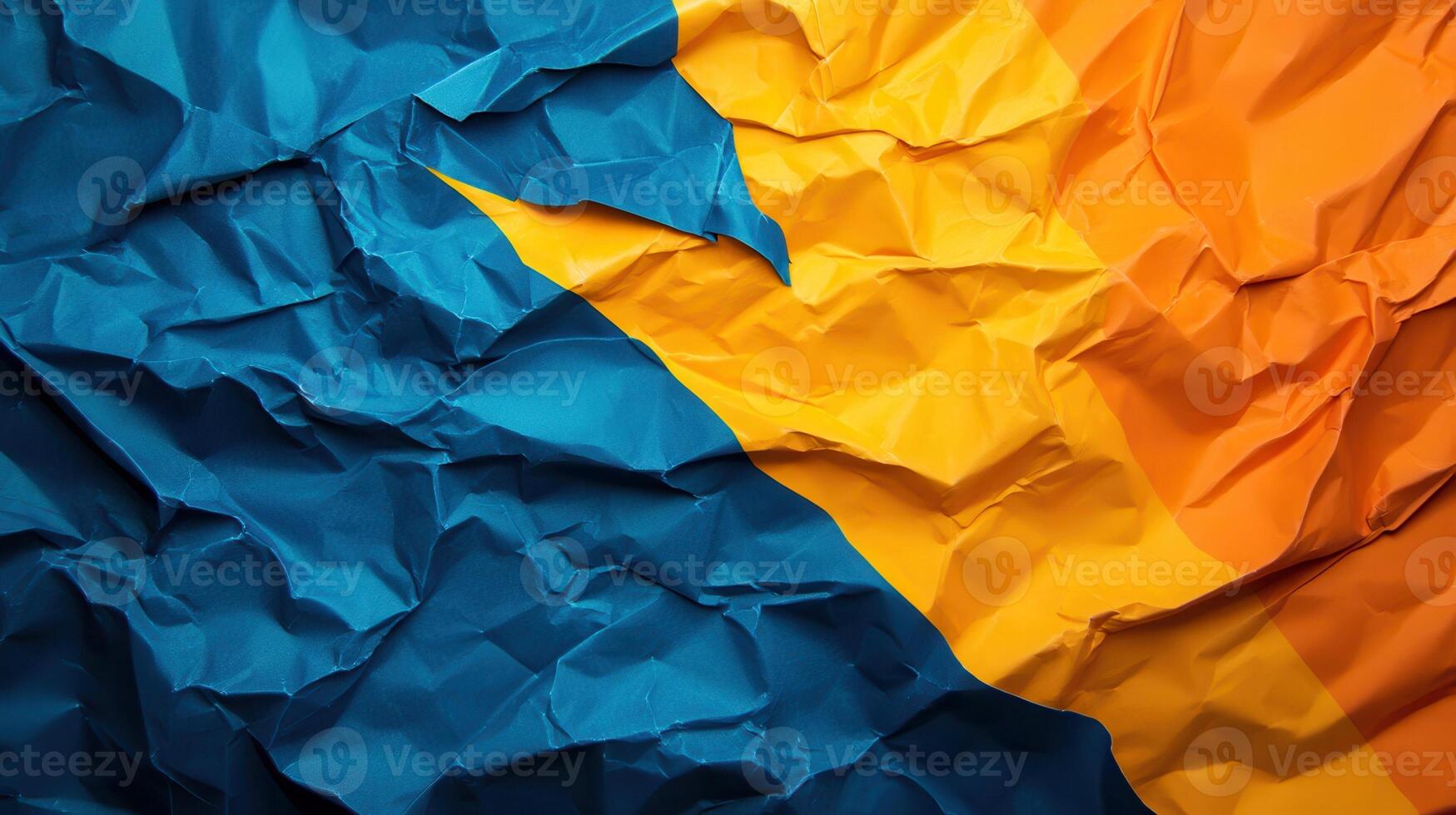 Crumpled blue orange paper texture background photo