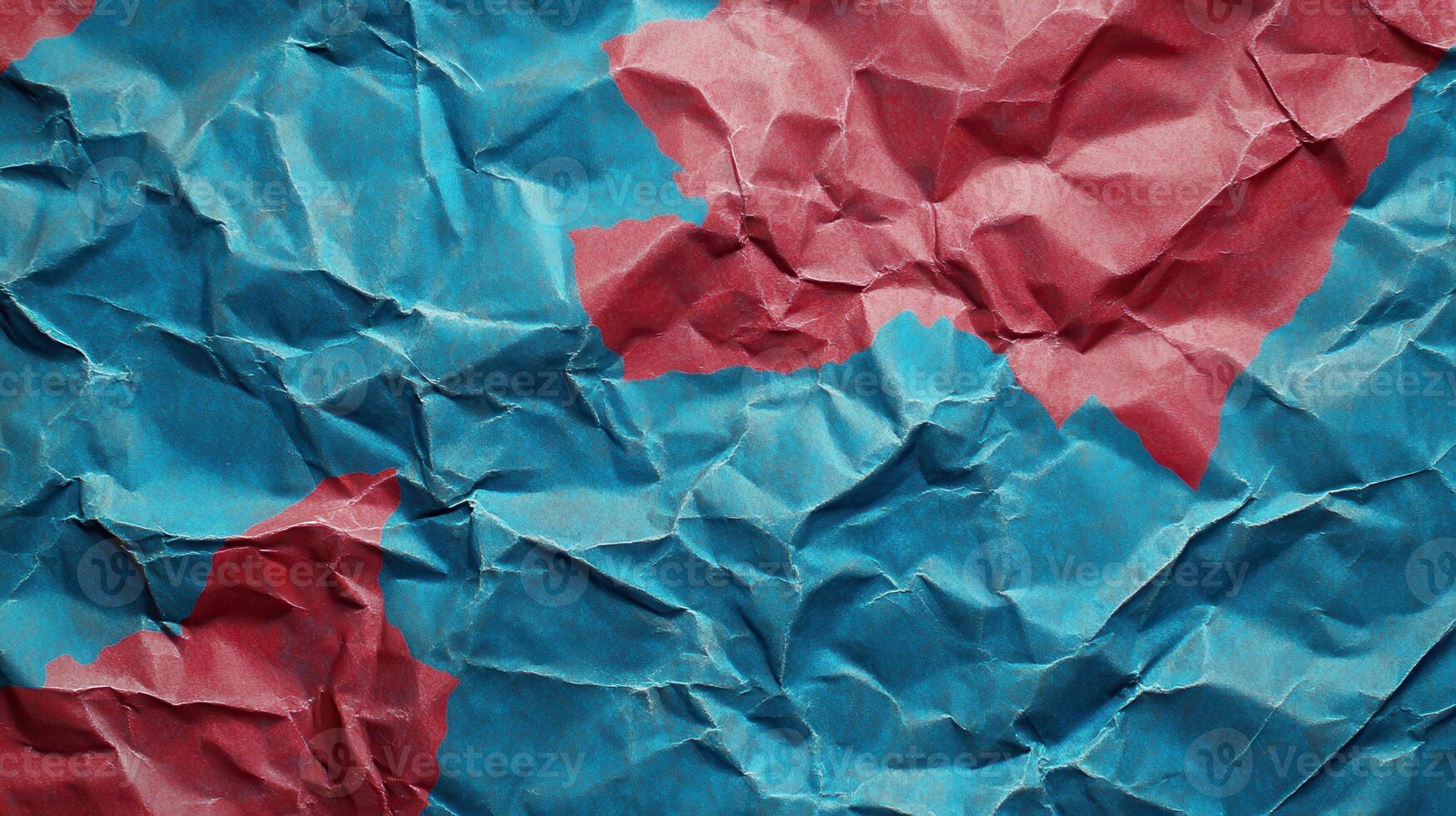 Crumpled blue paper, red paint splatter, texture background, design element photo