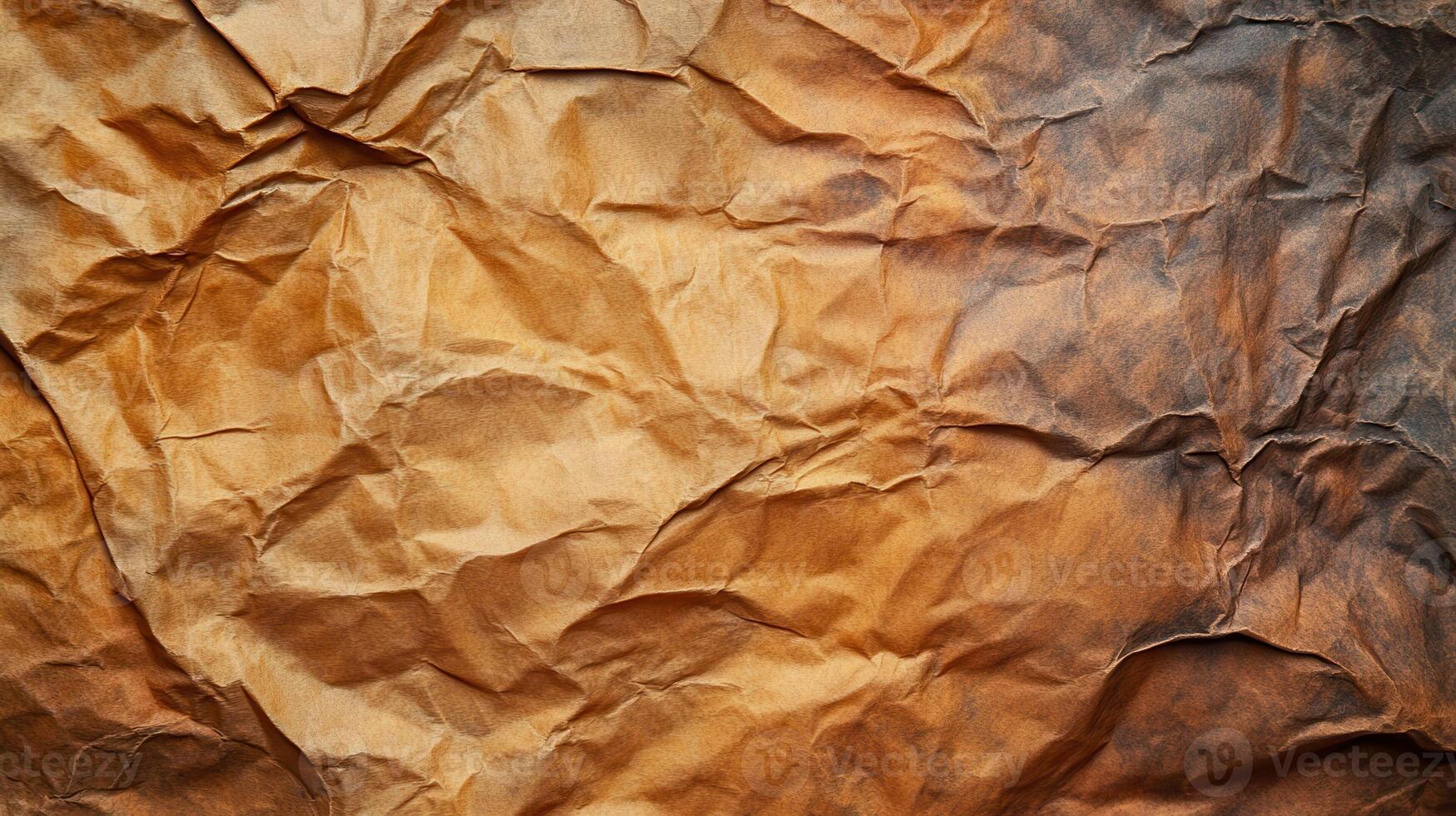 Crumpled brown paper texture, studio shot, gradient background, design element photo
