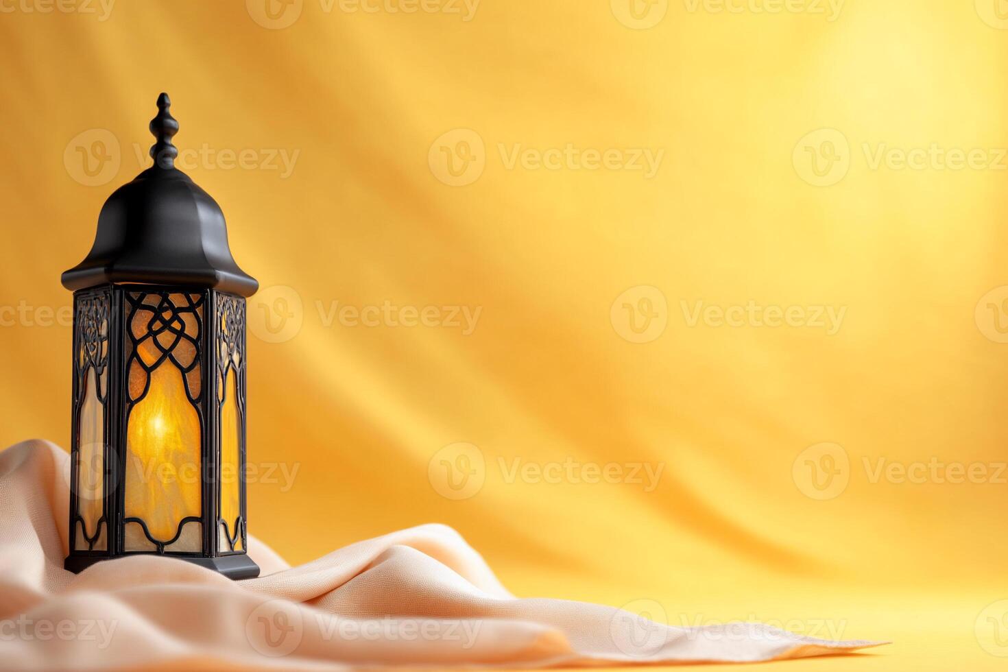 Ramadan lantern on draped fabric photo