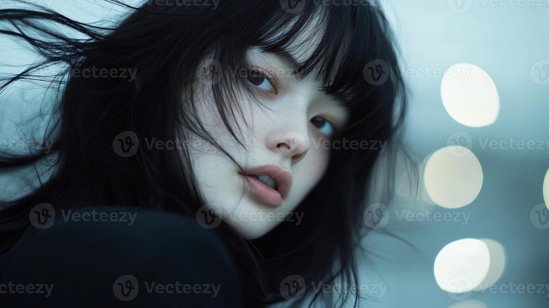 Woman portrait, urban background, ethereal beauty, photo