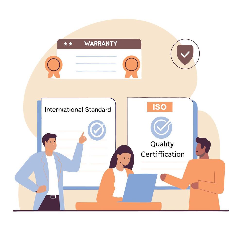Flat design of ISO Quality Certification and International Standards Compliance Concept vector