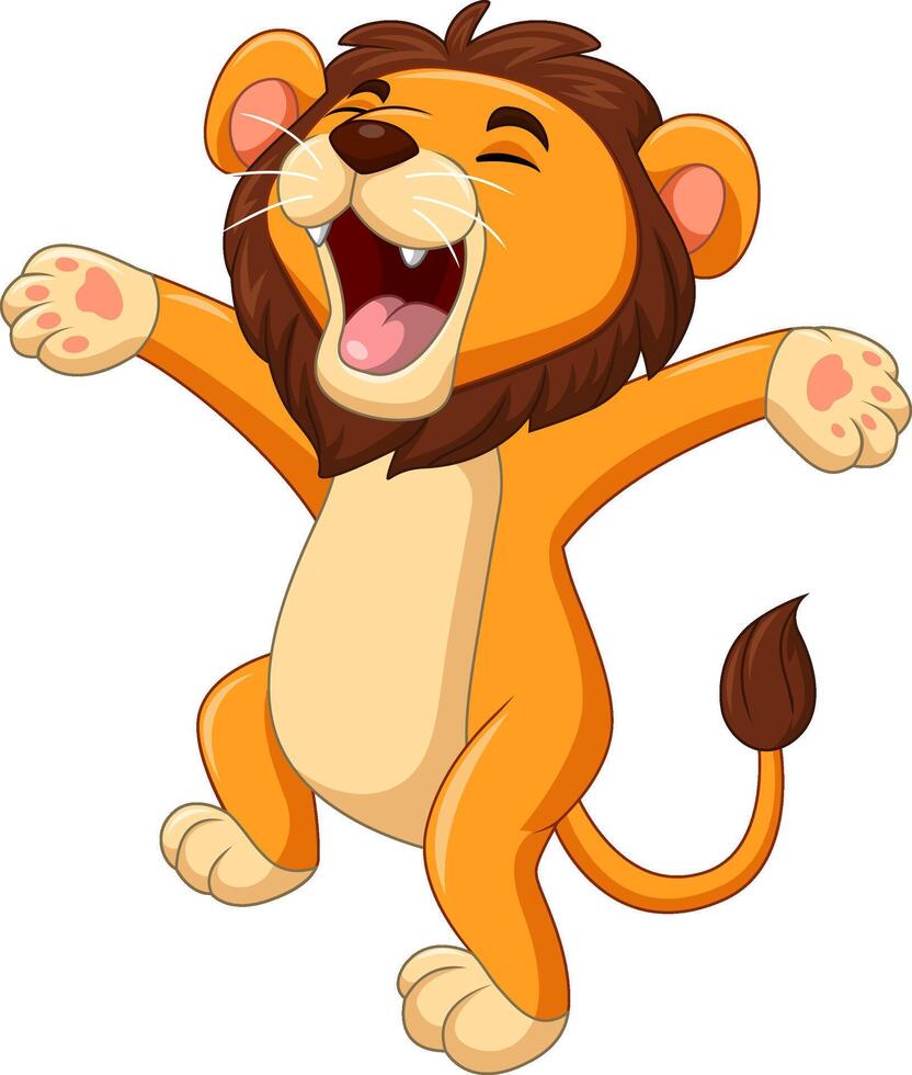 Illustration of a happy lion cartoon dancing vector