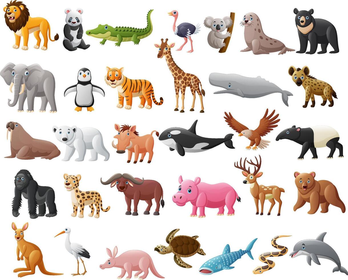 Cartoon big set of animals vector