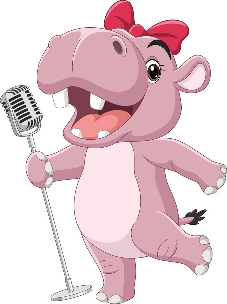 Cartoon a happy hippo singing vector
