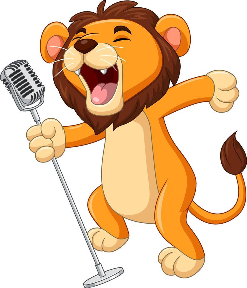Cartoon a happy lion singing vector