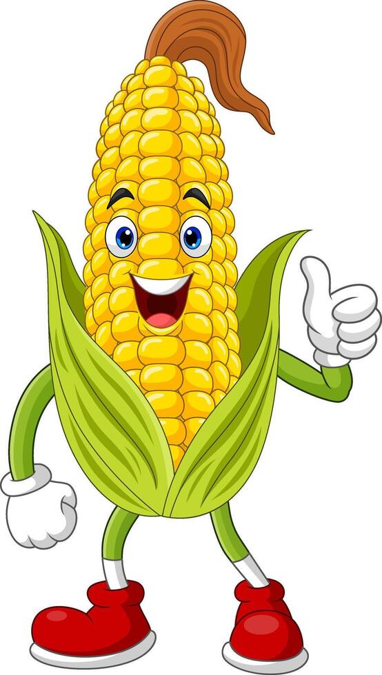 Cartoon funny corn giving thumb up vector