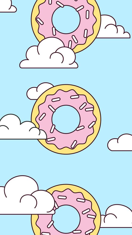 donuts floating in the clouds hand drawn illustration vector