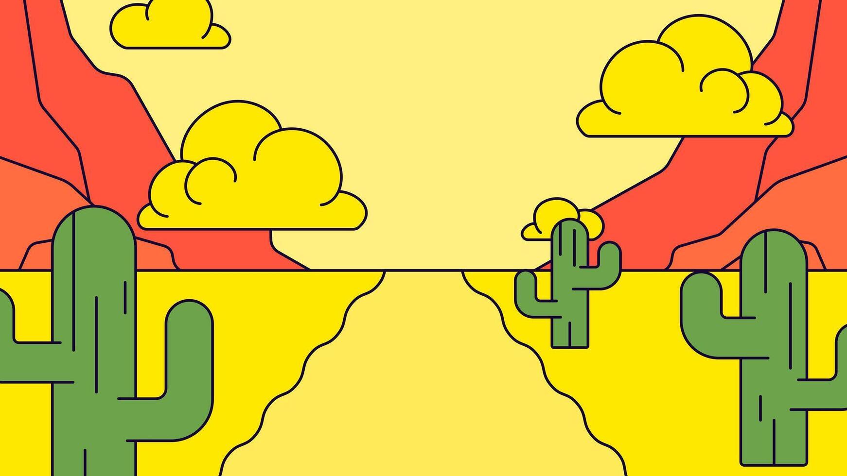 Desert landscape with cactus and mountain illustration vector
