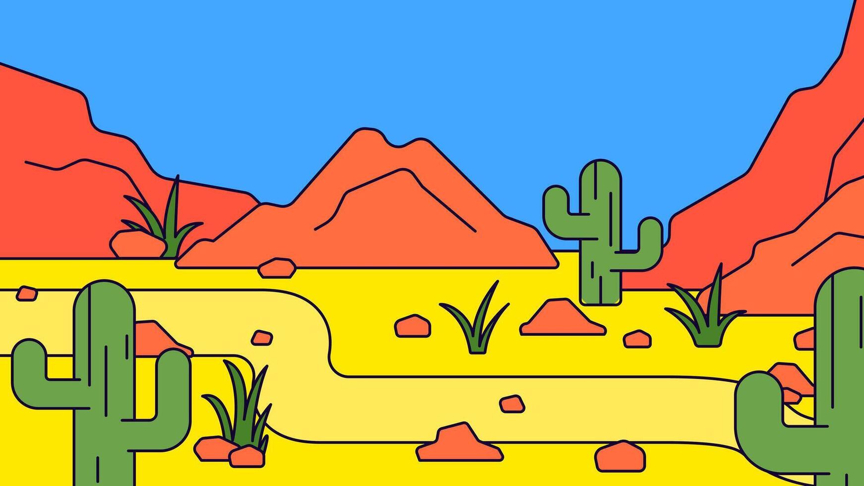 Colorful Road on the desert scene illustration vector