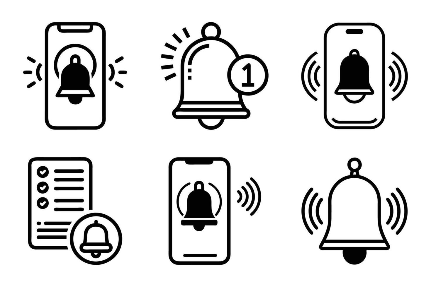 Minimal notification bell outline icon set vector