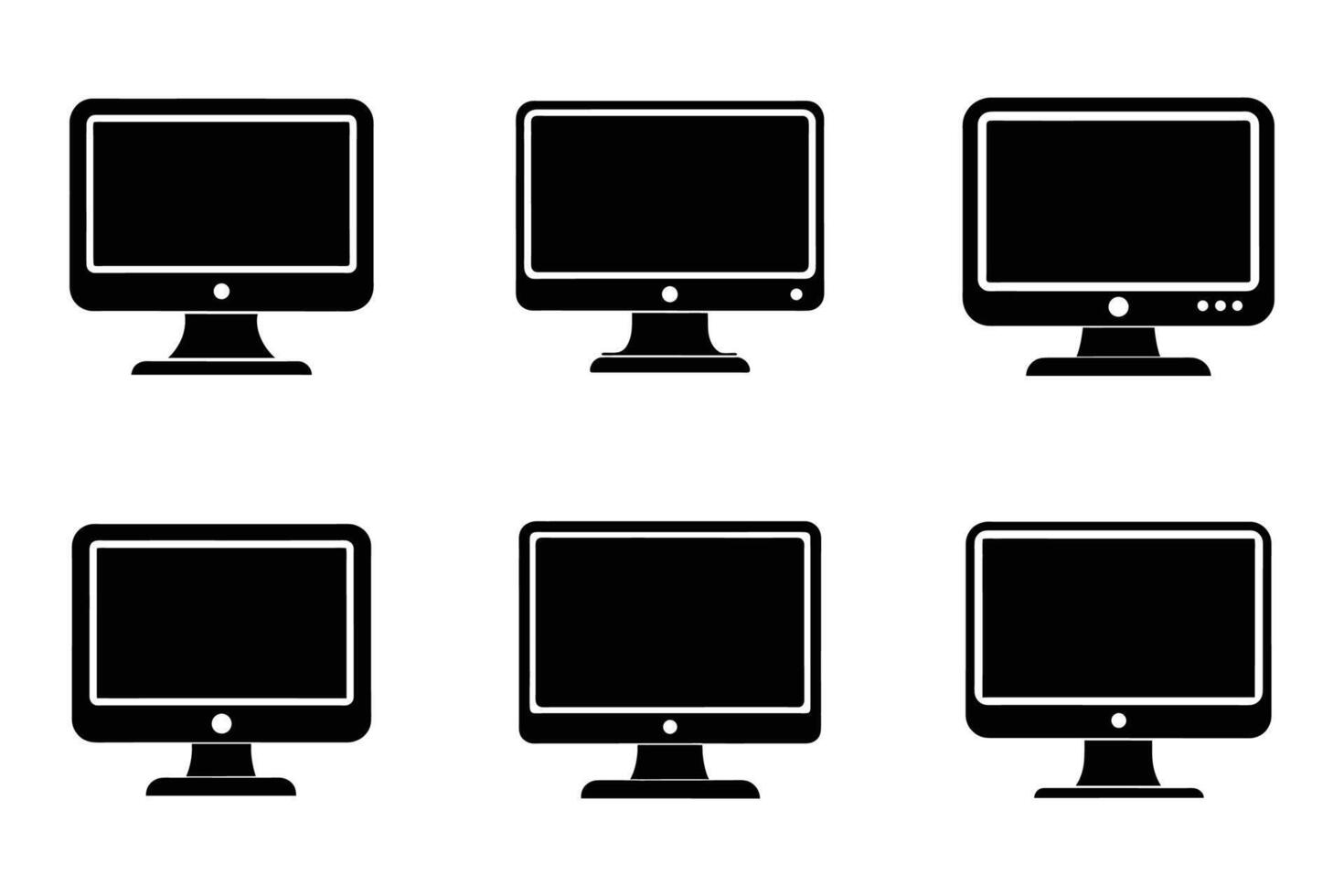 Monitor screen flat silhouette icon bundle vector