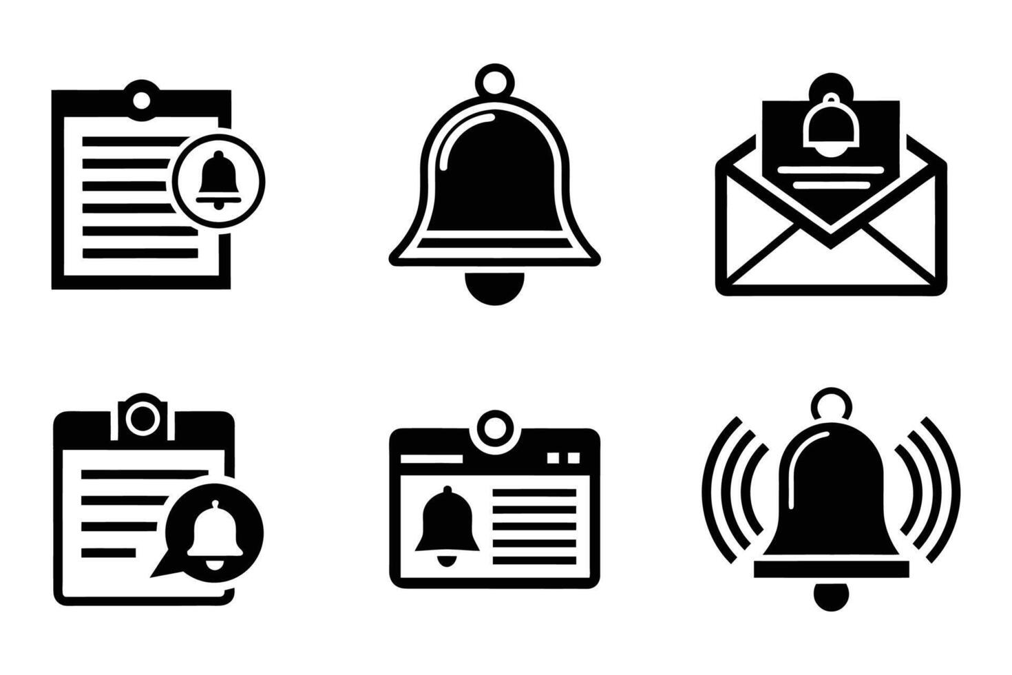 Flat notification bell silhouette icon bundle vector