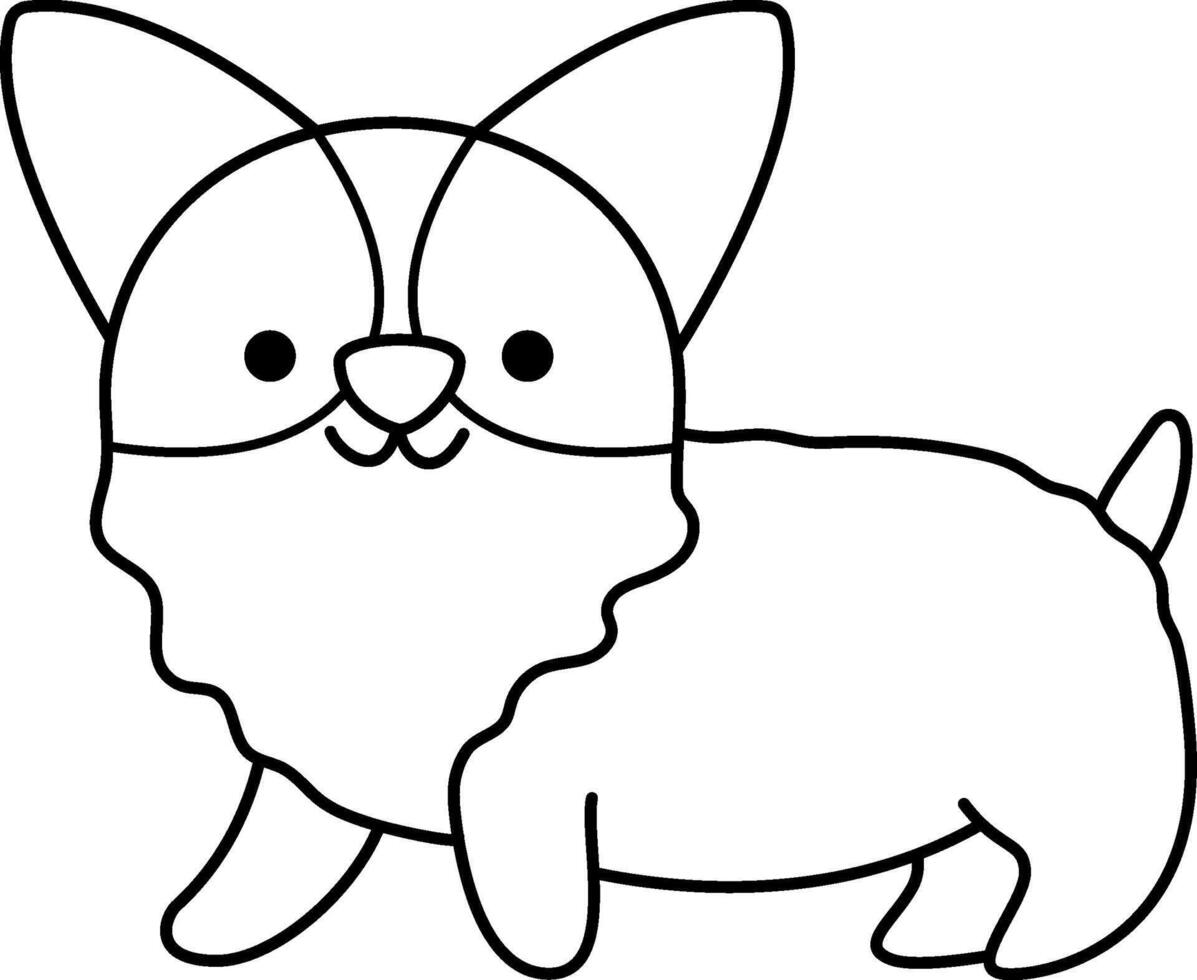 black and white corgi dog illustration for children. Cute line animal character for kids. Cartoon outline puppy icon or coloring page vector