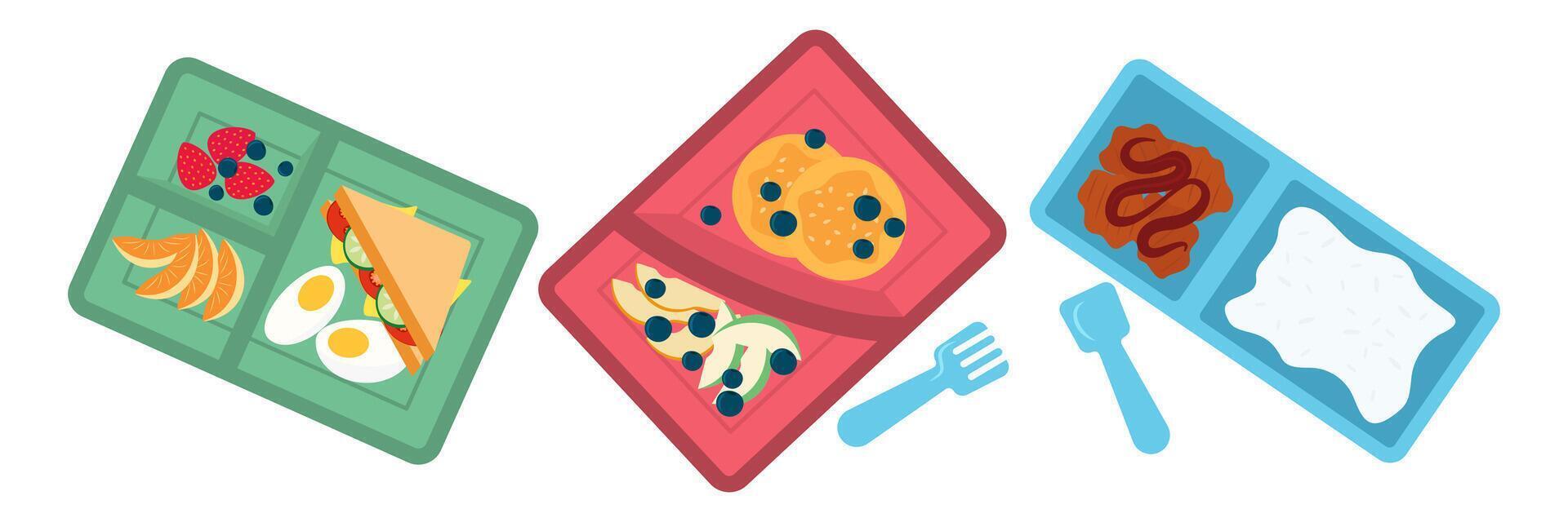 Illustrated Healthy and Balanced Meals. Breakfast, Salad and Light Meals set. vector