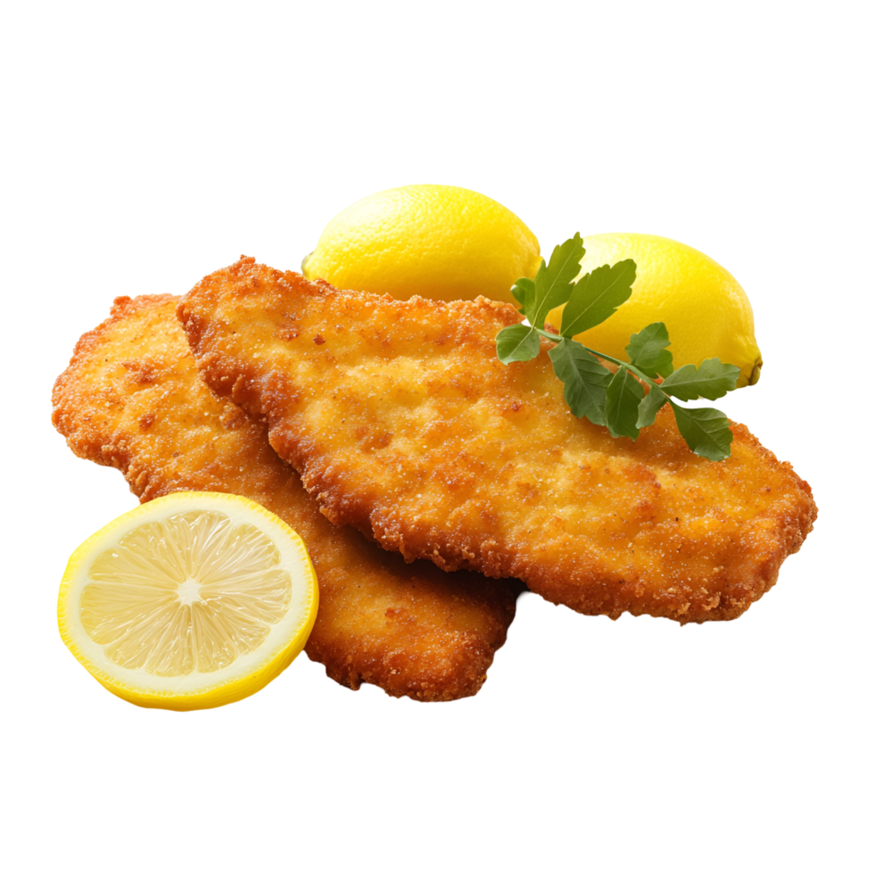 schnitzel with lemon slices and parsley transparent background png