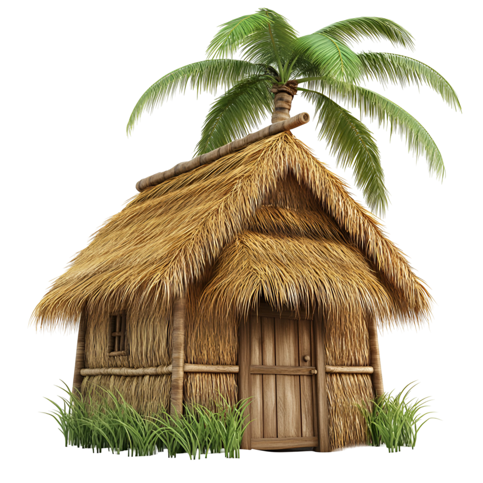 a small hut with palm trees and grass transparent background png