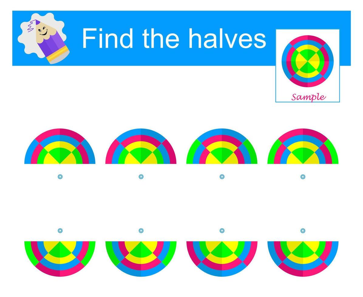 Fun game for kids. Find halves. vector