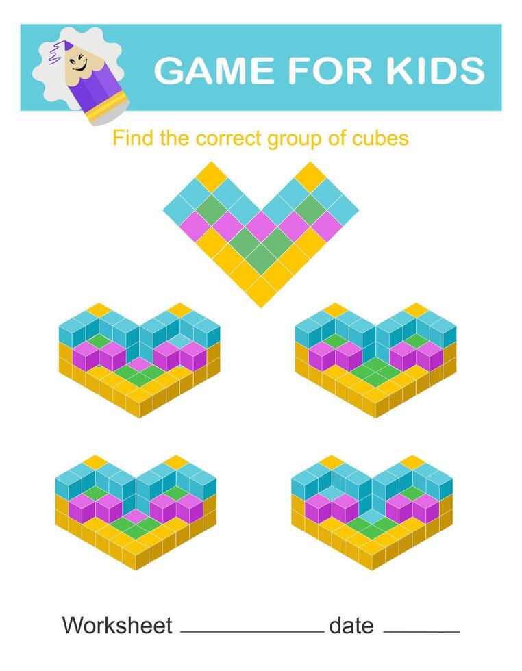 Find the correct group of cubes. Attention tasks for children. vector