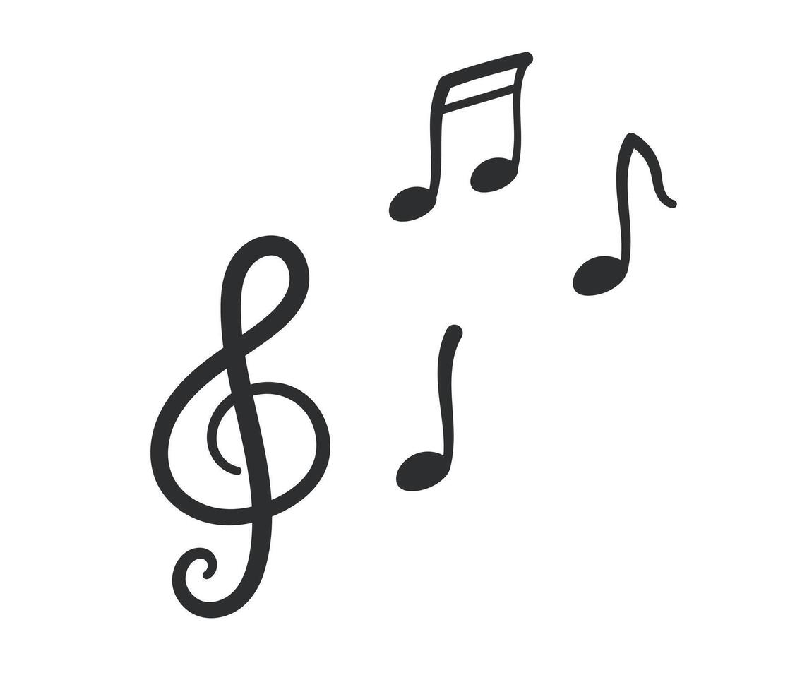 Music notes icon set. Black treble clef. Music symbol. Flat illustration isolated on white background vector