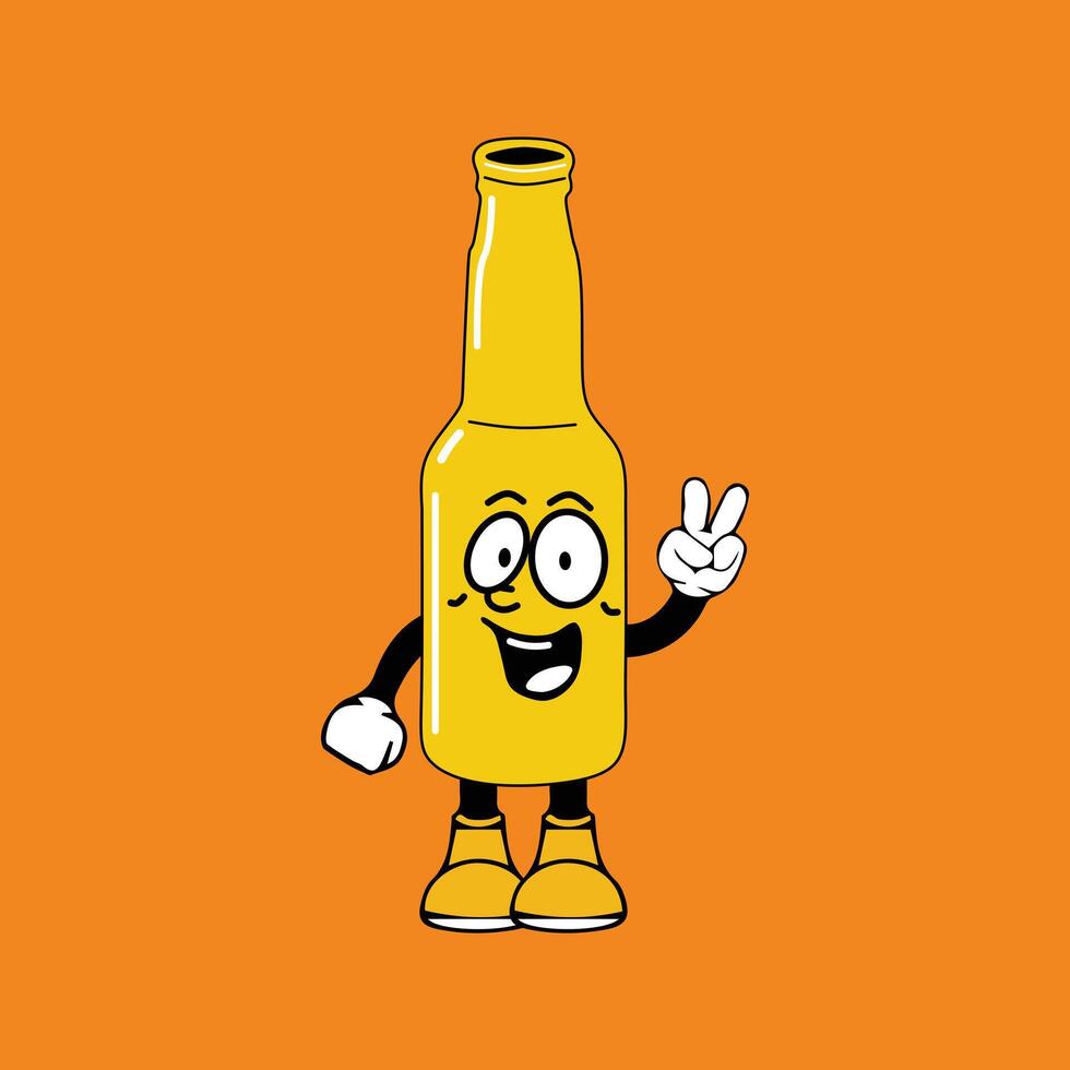 Beer bottle cartoon character in a unique style perfect for stickers, icons, logos and advertisements vector