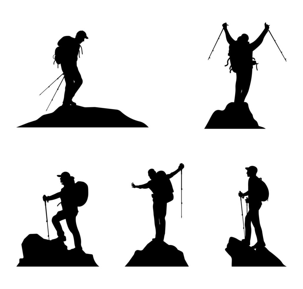 Backpacker silhouette illustration set vector