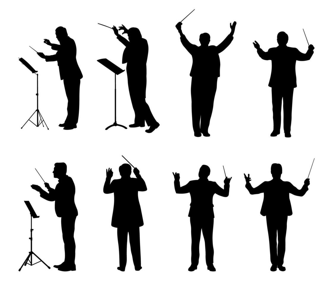 Music conductor silhouette illustration set vector