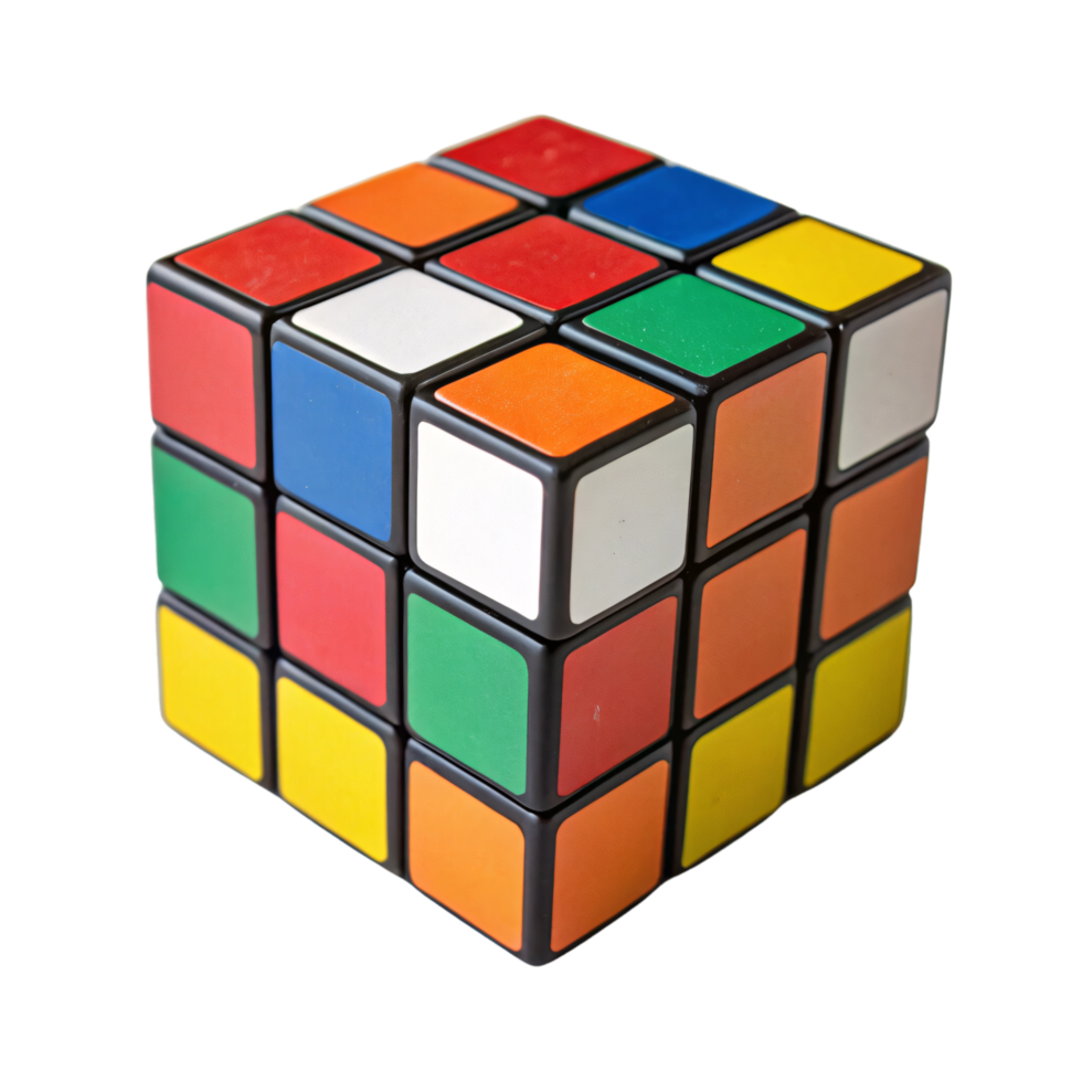 A slightly scrambled Rubik's Cube showcasing vibrant colors, representing problem-solving, creativity png