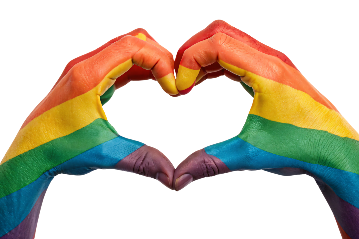 Bold rainbow-painted hands create a heart shape, emphasizing unity, diversity, and pride with vibrant colors png